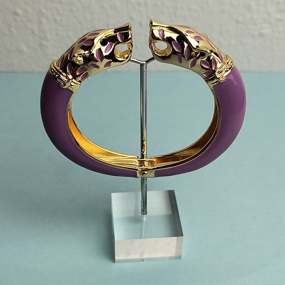 Statement Chunky Glaze Hinged Cuff Bracelet Double Wolf Head Purple Gold… - Picture 2 of 8
